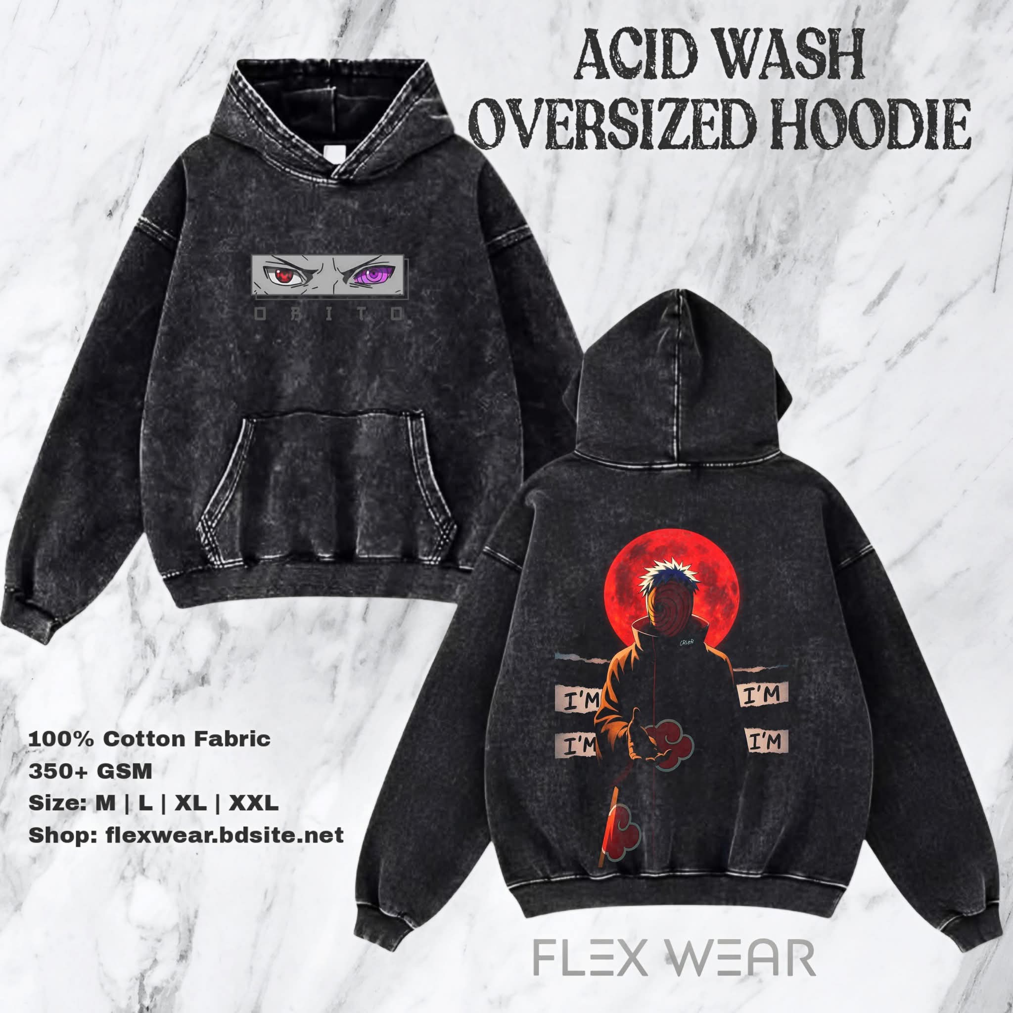 Obito Oversized Acid Wash Hoodie