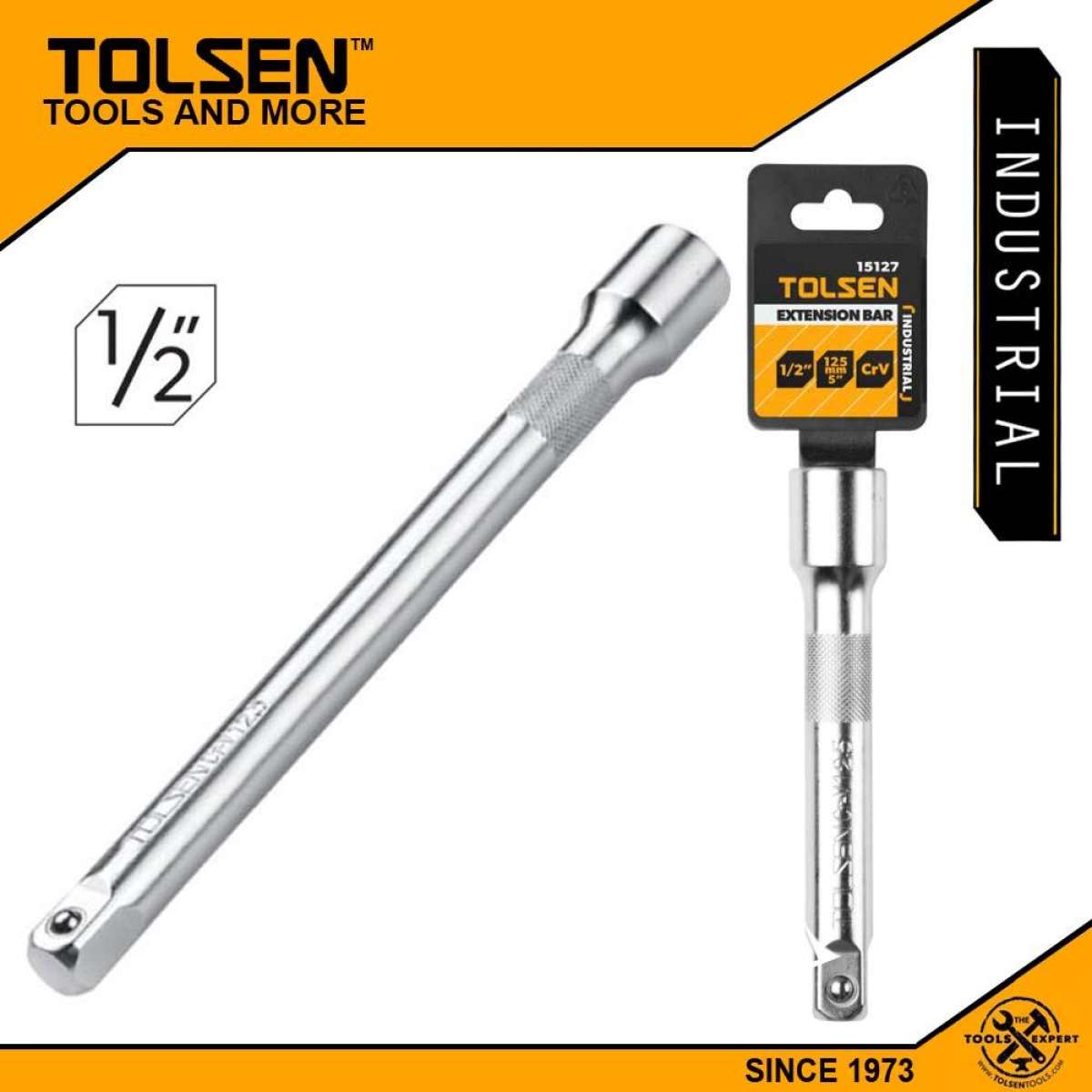 TOLSEN 15127 Ratchet Extension Bar | 5" (125mm) | 1/2" Drive | CrV Steel | Satin Finish | Model: 15127_img_2