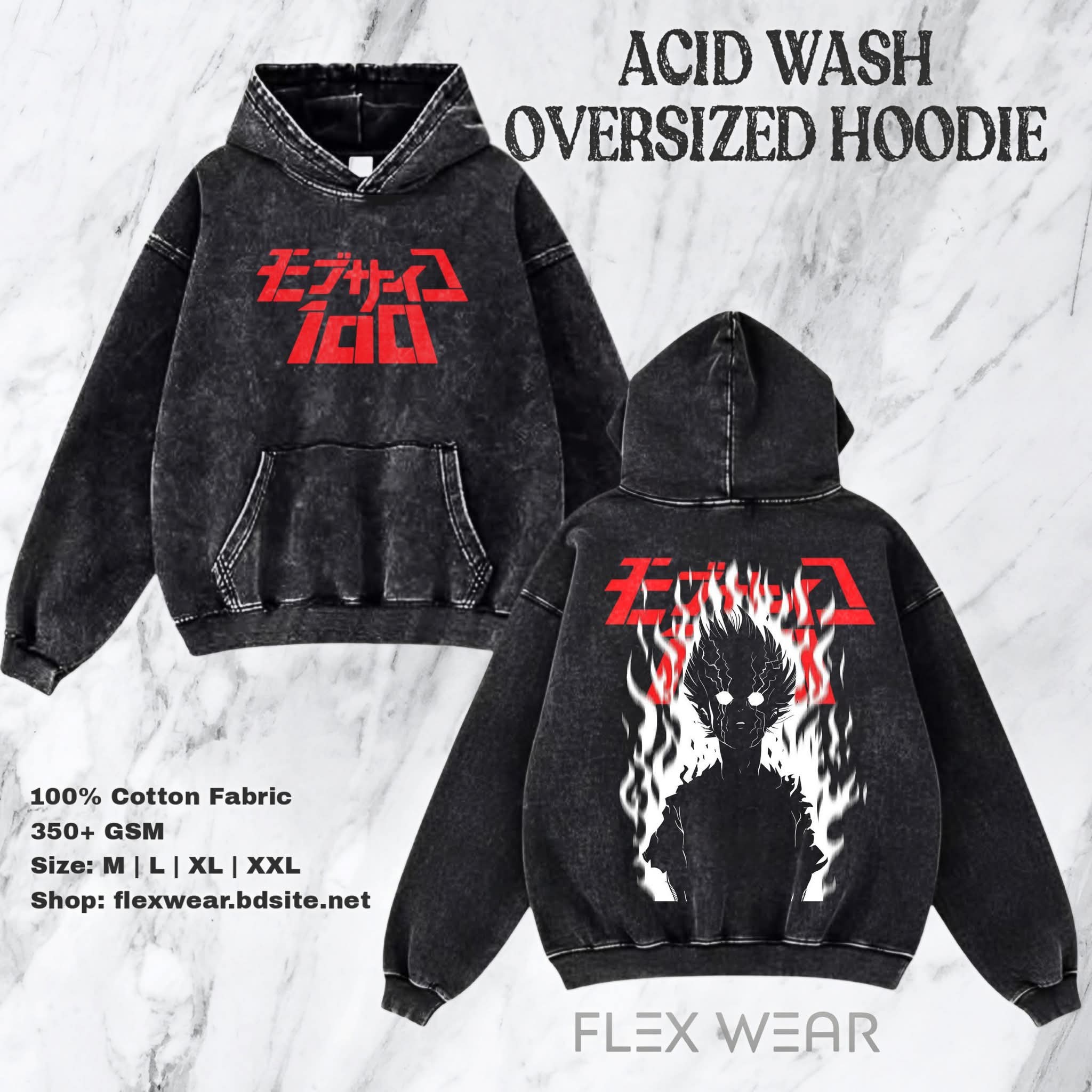Psycho Oversized Acid Wash Hoodie