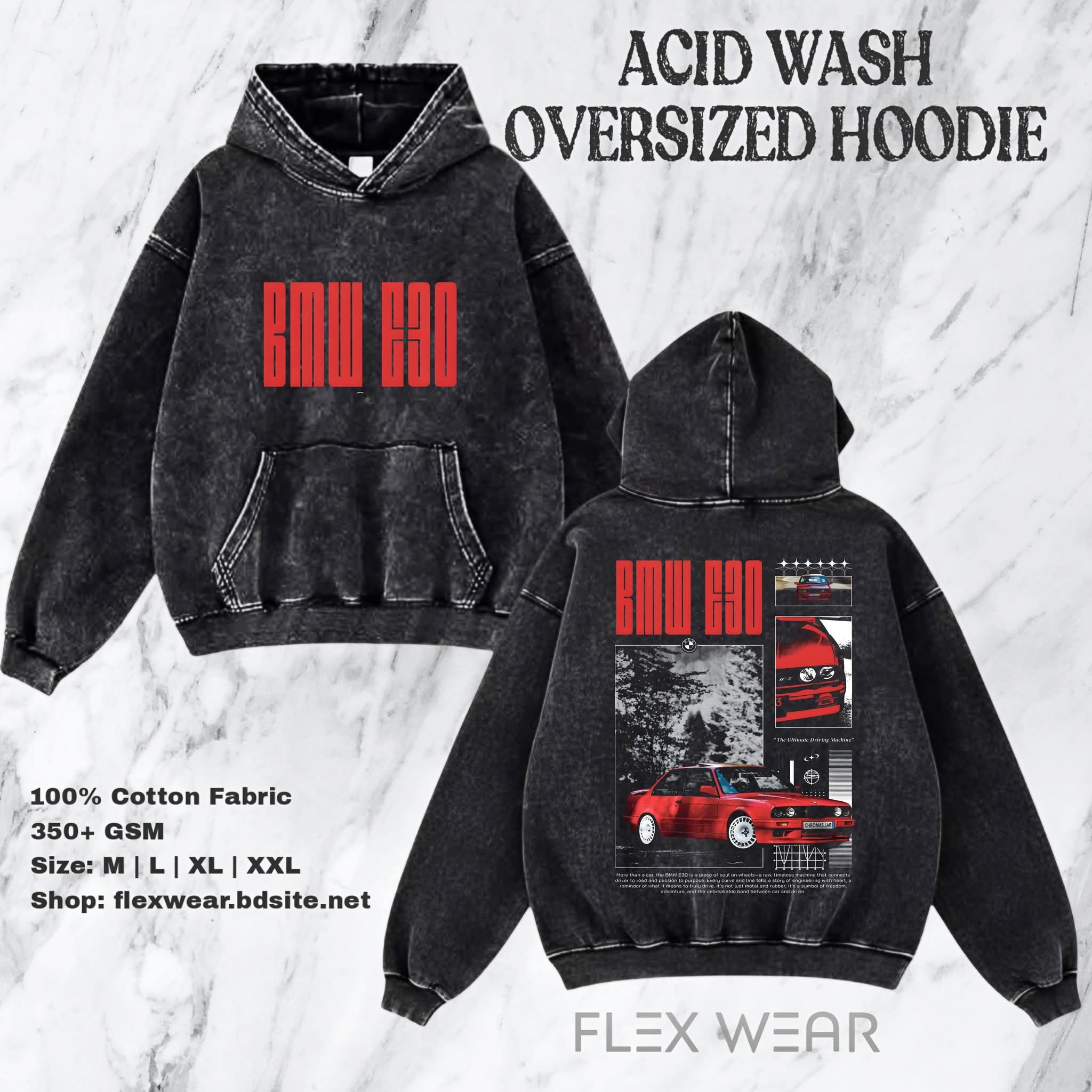 BMW Oversized Acid Wash Hoodie