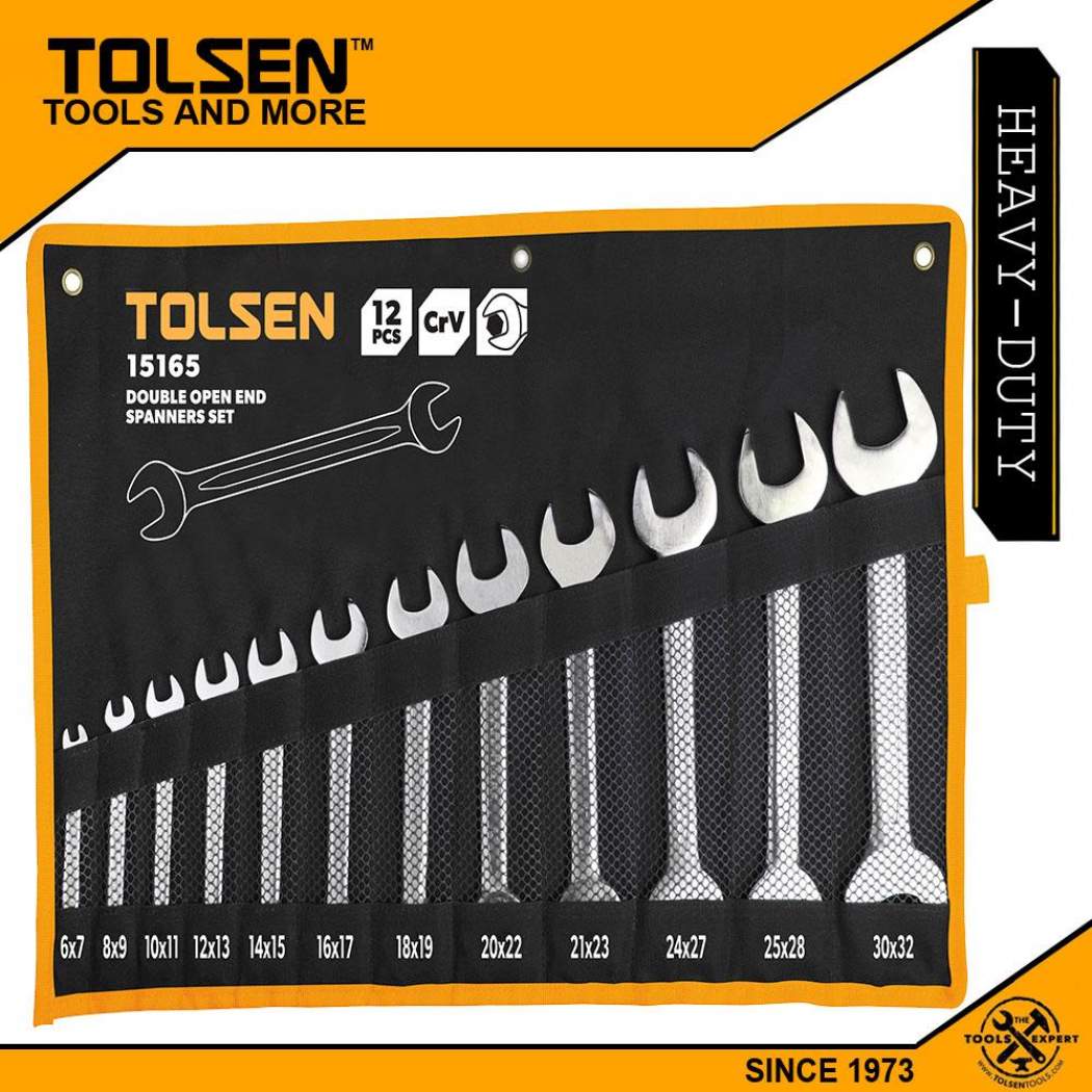 TOLSEN 15892 12Pcs Double Open End Spanner Set | Chrome Plated | Satin Finish | DIN3110 | Sizes 6×7 to 30×32mm | Model: 15892_img_2
