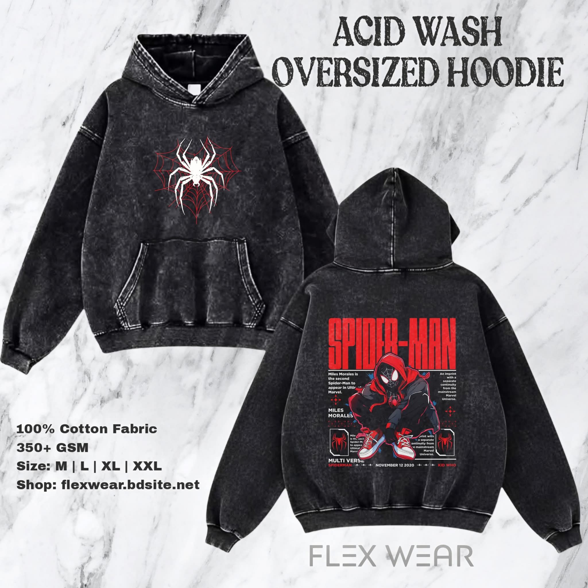 Spider Oversized Acid Wash Hoodie