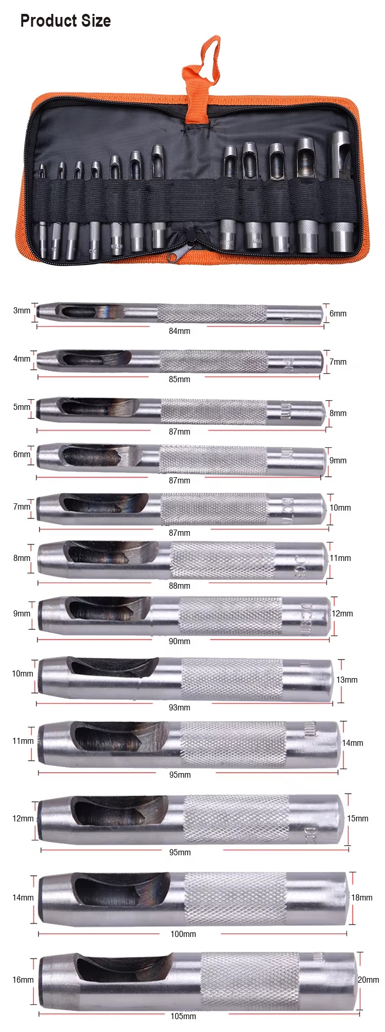 HARDEN 610848 12pcs Hollow Punch Set (3 -16 mm), Leather Puncher; Model: 610848_img_5