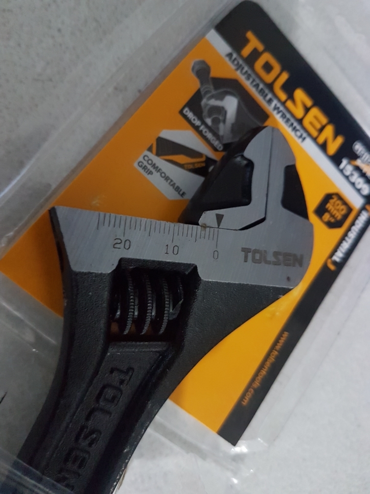 TOLSEN 15309 Adjustable Wrench, 8" (200mm), Industrial Series, Black Finish, Two-Component Handle, Max Opening 24mm; Model: 15309_img_4