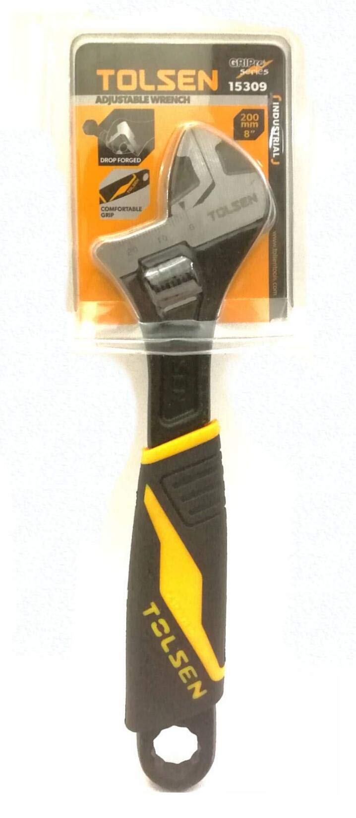 TOLSEN 15309 Adjustable Wrench, 8" (200mm), Industrial Series, Black Finish, Two-Component Handle, Max Opening 24mm; Model: 15309_img_5