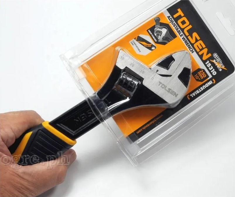 TOLSEN 15310 Adjustable Wrench, 10" (250mm), Industrial GRIPro Series, Black Finished & Polished, Two-Component Plastic Handle | Max Opening 30mm | Model: 15310_img_1