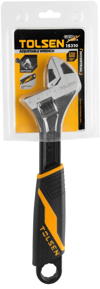 TOLSEN 15310 Adjustable Wrench, 10" (250mm), Industrial GRIPro Series, Black Finished & Polished, Two-Component Plastic Handle | Max Opening 30mm | Model: 15310_img_2
