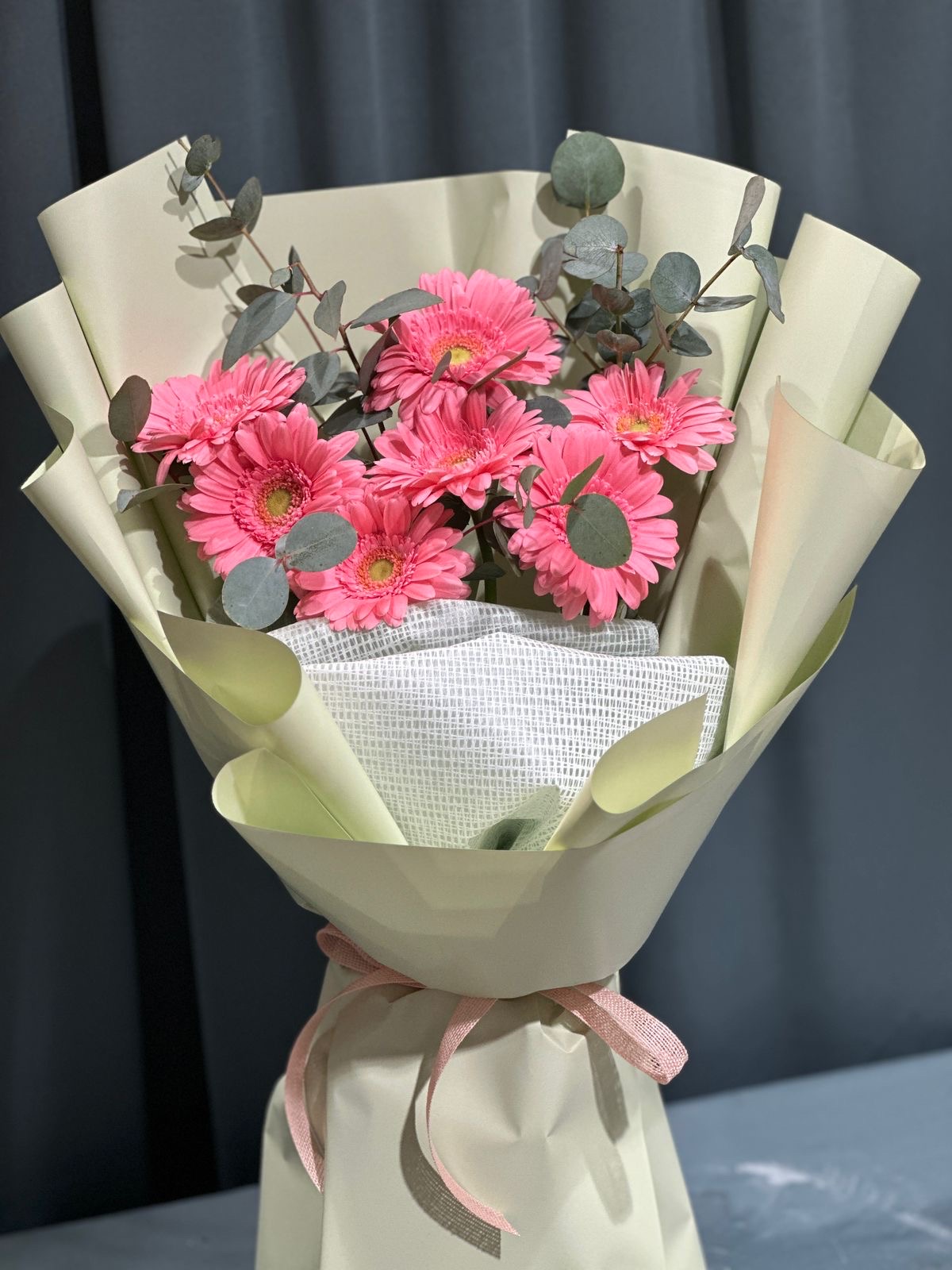Pink Gerbera hand bouquet