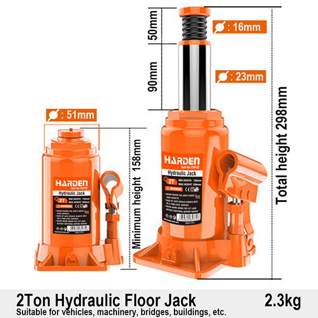 HARDEN Hydraulic Bottle Jack ( 2 Ton | 3 Ton | 5 Ton | 10 Ton | 50 Ton ), Heavy Duty Car & Truck Lifting Jack; 730102