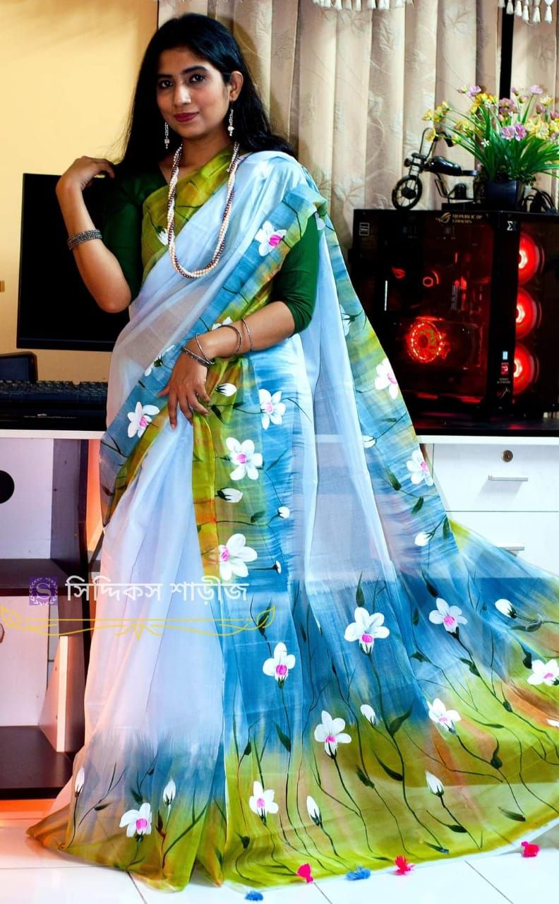 Hand Print Half Silk Sharee