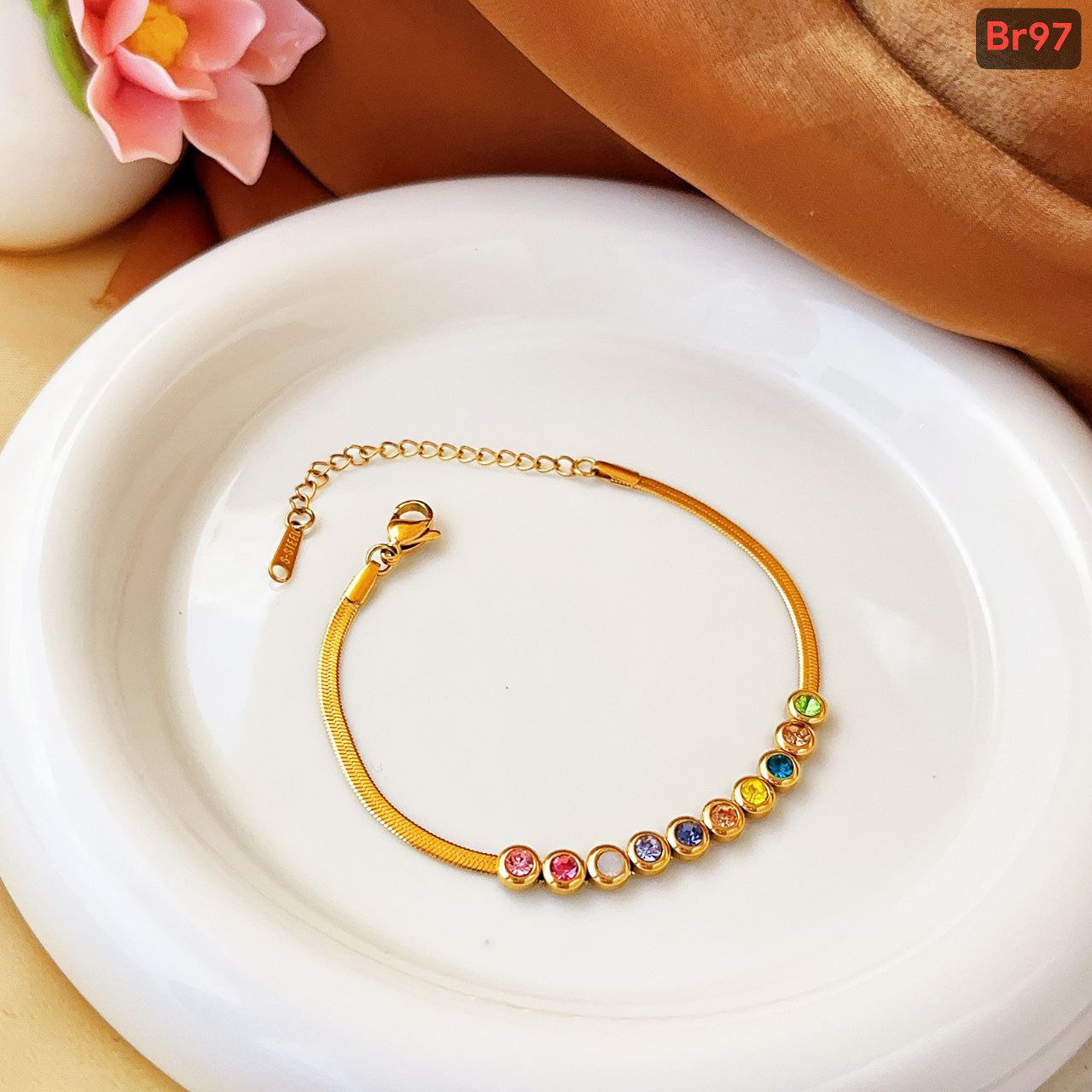 Multi Color Stone Stainless Steel Bracelet