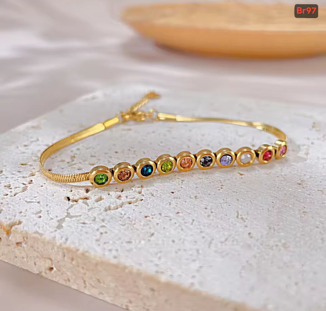 Multi Color Stone Stainless Steel Bracelet_img_2