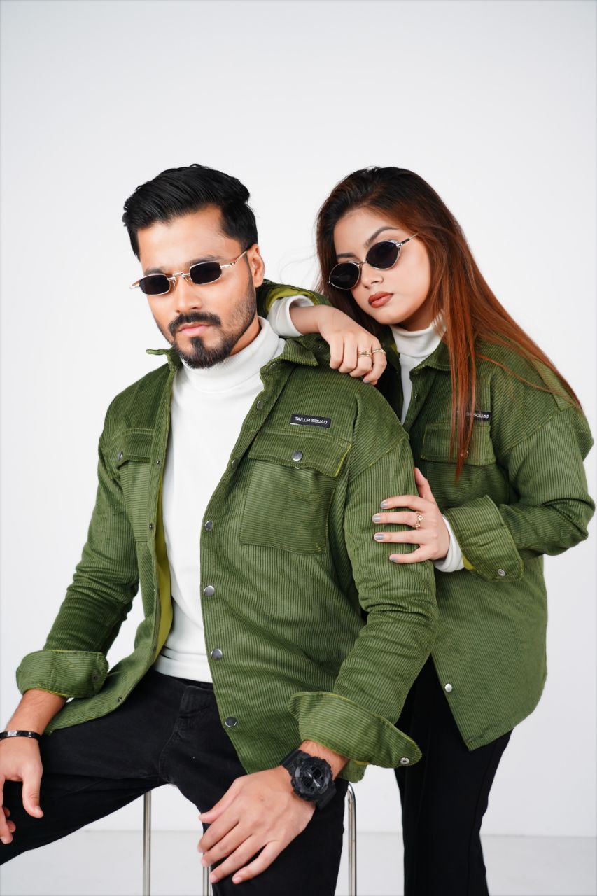 Corduroy Men's  Shacket in Dark Green_img_1