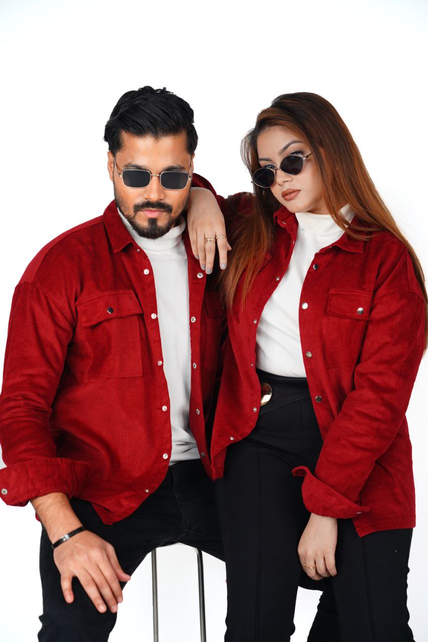 Corduroy Men's Shacket in Maroon