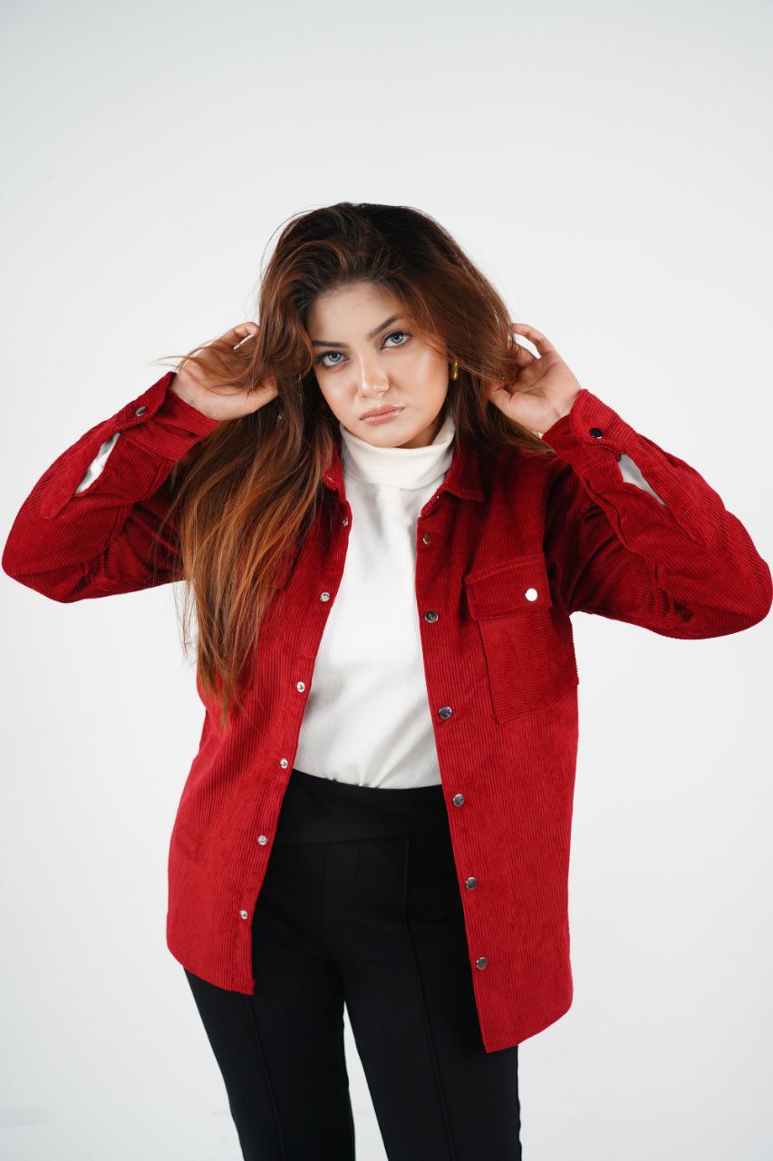 Corduroy Men's Shacket in Maroon_img_1