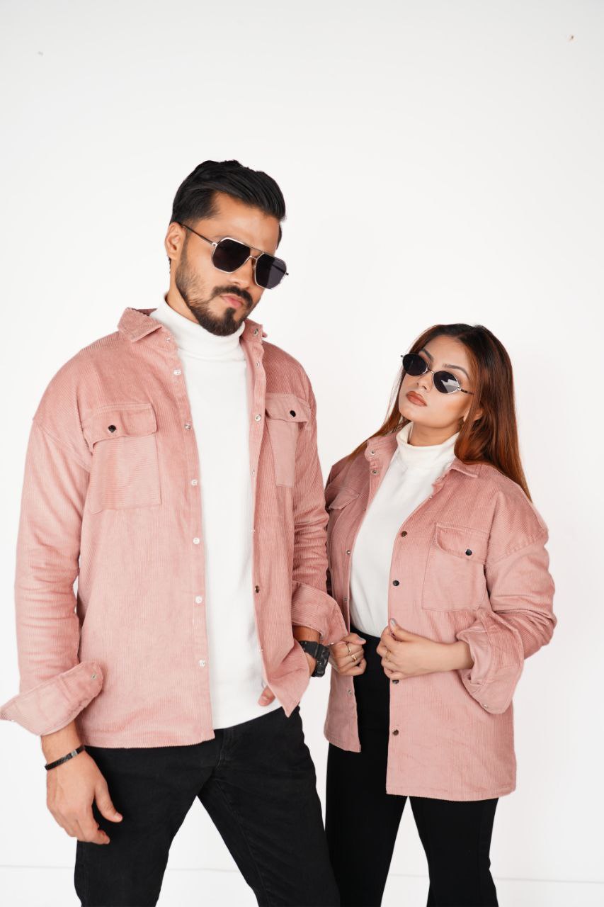 Corduroy Men's Shacket in Dusty Pink