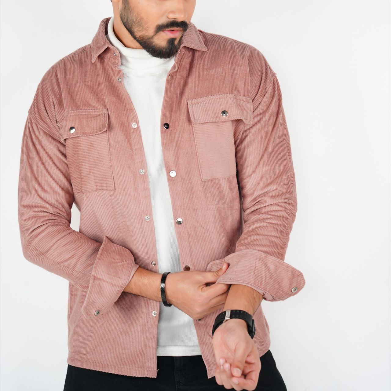 Corduroy Men's Shacket in Dusty Pink_img_1