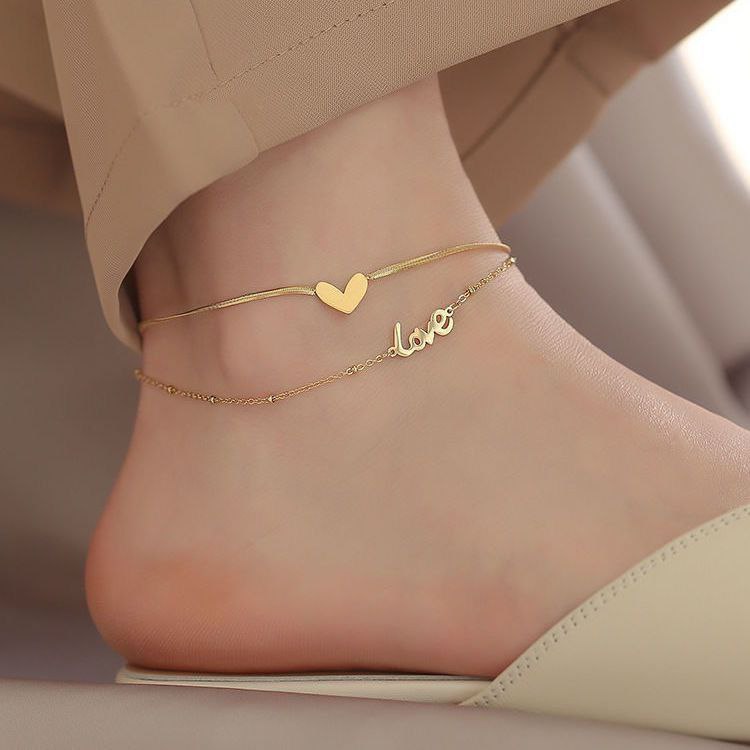 Double-layer love heart plated 18K gold anklet Payel