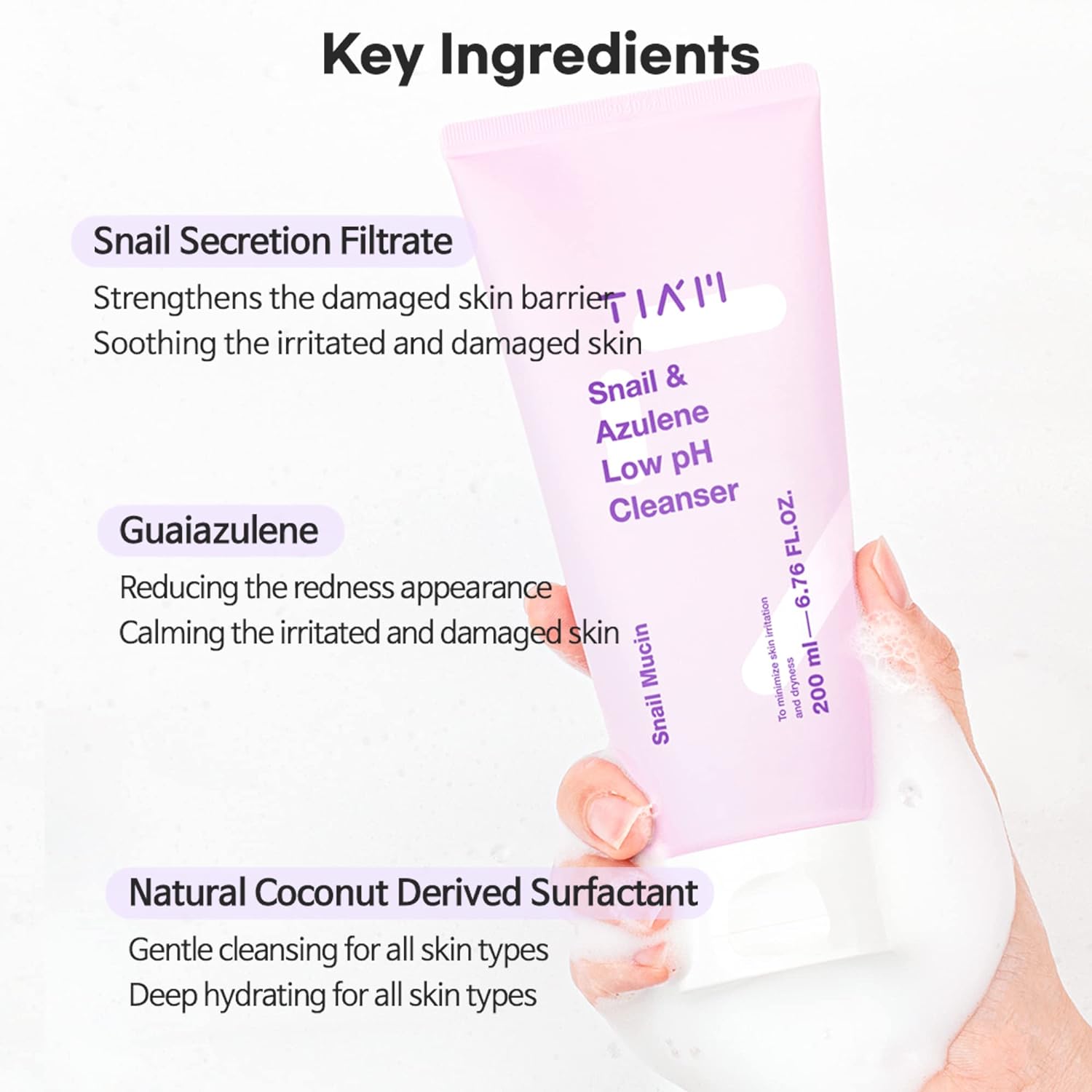 TIAM - Snail & Azulene Low pH Cleanser (200ml) thumbnail 4