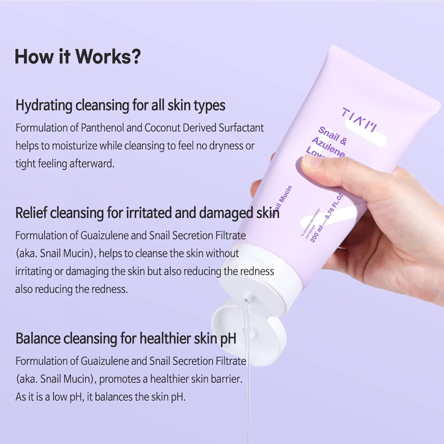 TIAM - Snail & Azulene Low pH Cleanser (200ml) thumbnail 5