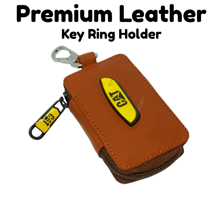 KroyShala 100% Leather Key Ring Wallet for Men – Zipper Keychain Pouch for Bikers, Car, Bike, Home, Office – Cat Style Design