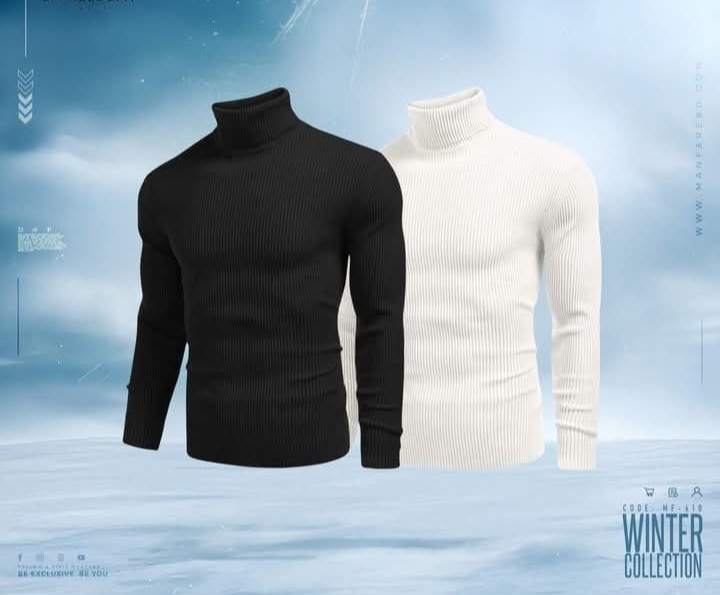Menβs Combo Long Sleeve Ribbed Black &White Turtleneck Pullover_img_0