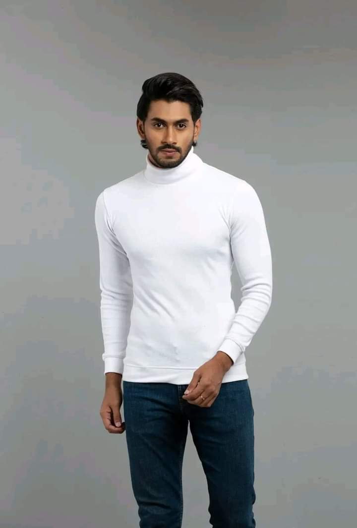 Menβs Combo Long Sleeve Ribbed Black &White Turtleneck Pullover_img_2