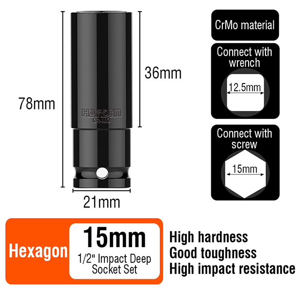 HARDEN 1/2" Drive Impact Deep Socket ( 8 | 10 | 11 | 12 | 13 | 14 | 15 | 16| 17 | 18 | 19| 20 | 21 | 22 | 23 | 24 | 25 | 26 | 27 | 28 mm ), Long Socket, 6PT; Model: 536538 to 536558_img_26