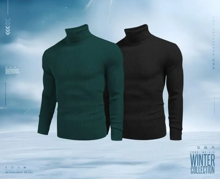 Menβs Combo Long Sleeve Ribbed Black &Battle Green Turtleneck Pullover_img_0