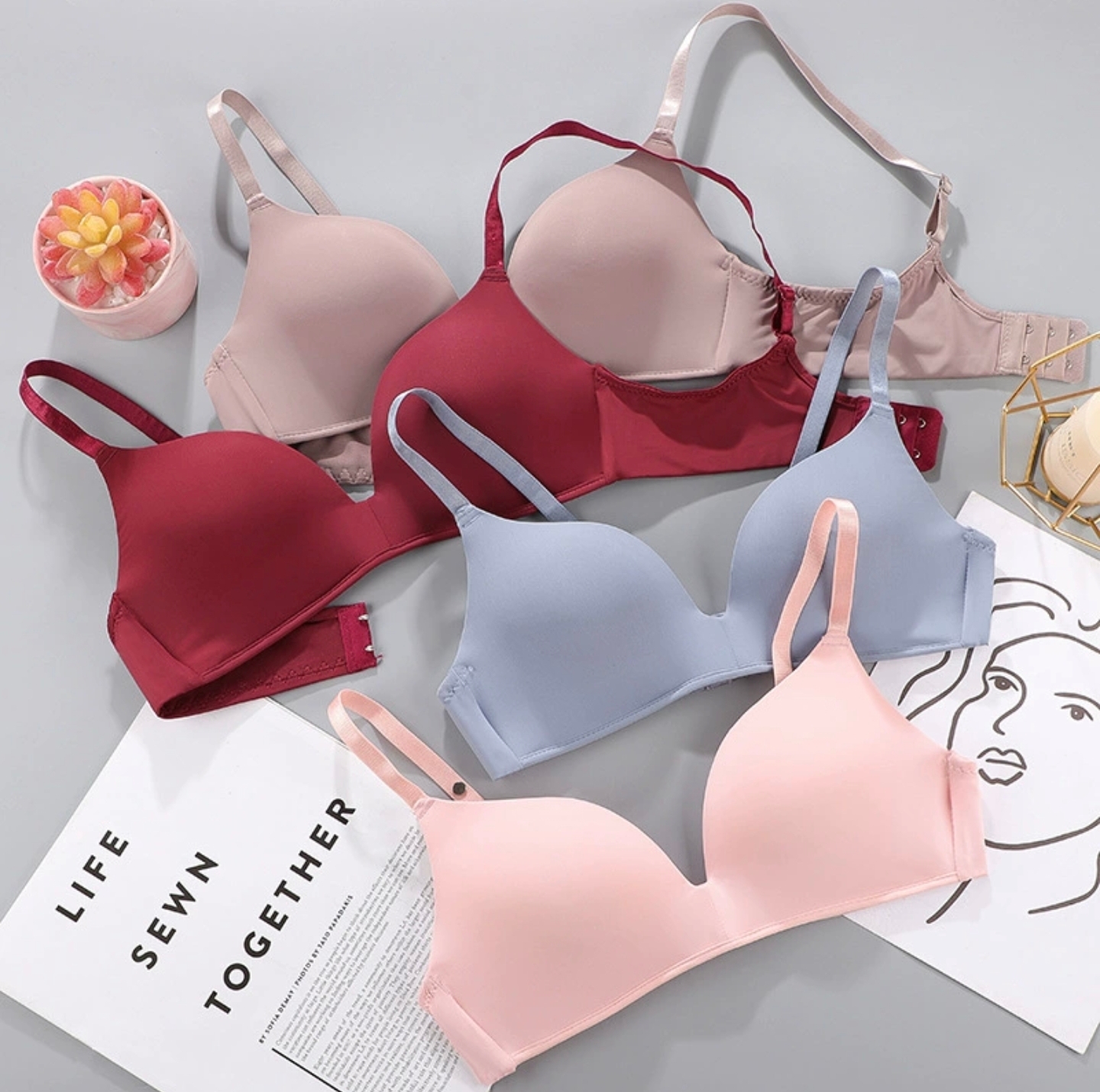 women Seamless t-shirt bra Underwear Sexy Gathered Bras Soft Breathable Bras Solid Color Underwear Girls Women Underwear Accessories_img_11