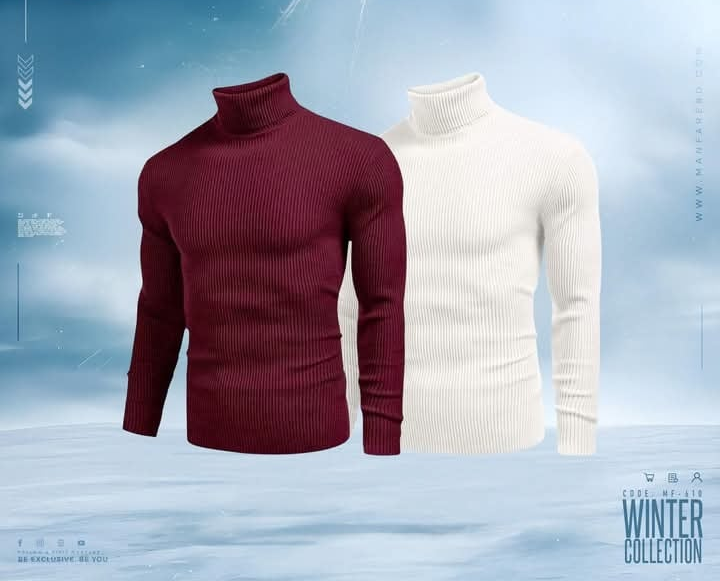 Men’s Combo Long Sleeve Ribbed Maroon & White  Turtleneck Pullover_img_0