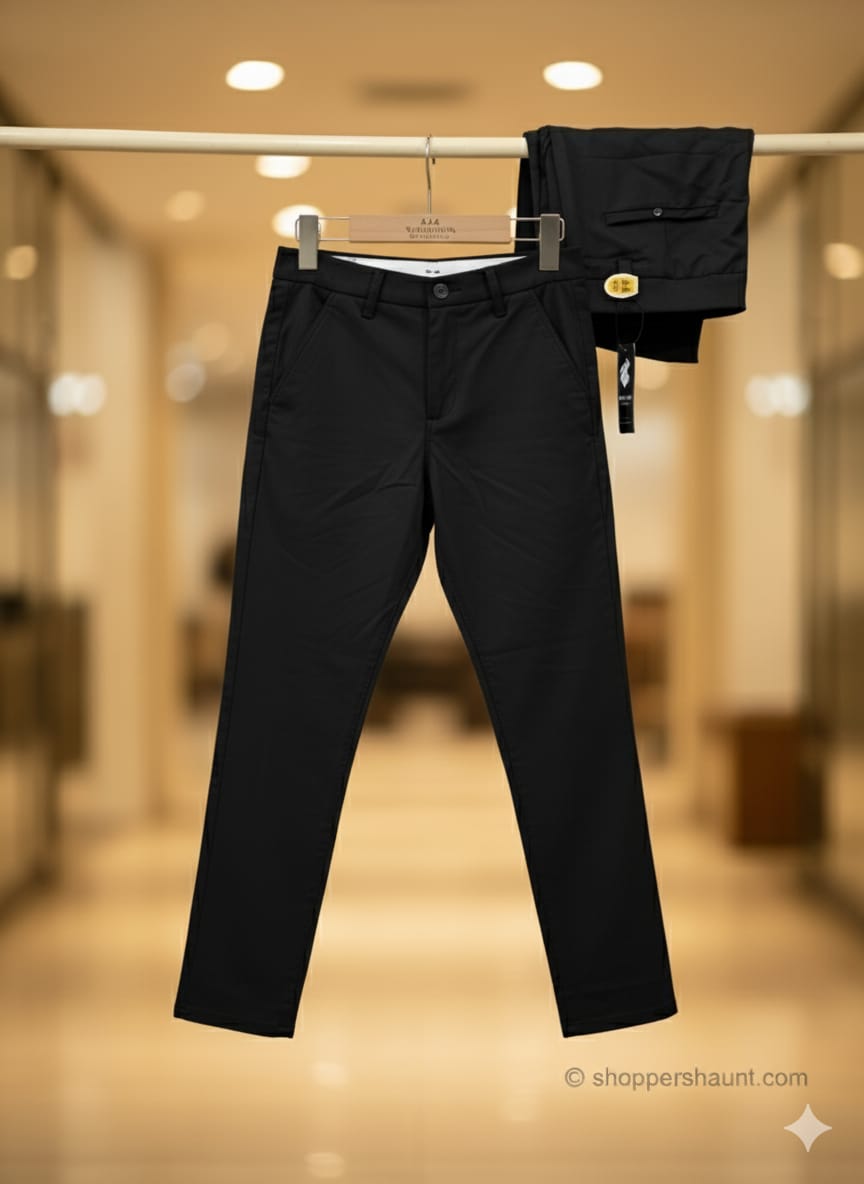 Formal solid Black pant -chaina fabric_img_1