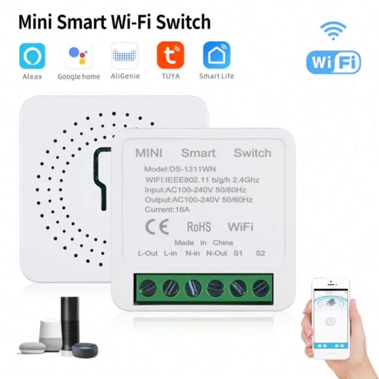 1 Gang Smart WiFi + RF Switch Relay (Tuya 16A) | Control with Remote, App & Voice | Smart Life, Alexa, Google Home_img_1