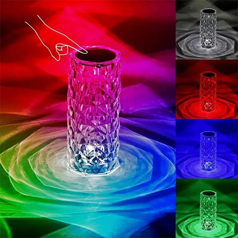 16 Colors Crystal Night Light LED Touch Projection Table Lamp Rose Remote Dimmable USB Romantic Atmosphere Light for Decor Home_img_10