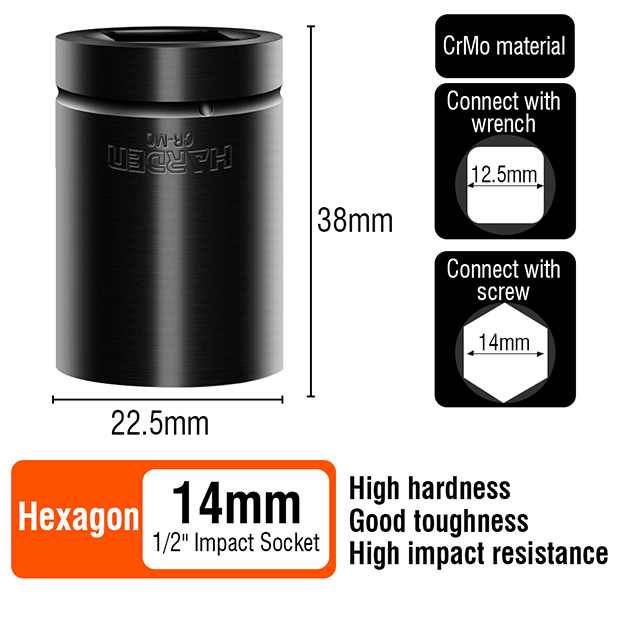 HARDEN Impact Short Socket 1/2" Drive ( 8 | 9 | 10 | 11 | 12 | 13 | 14 | 15 | 16 | 17 | 18 | 19 | 21 | 22 | 23 | 24 | 27 | 30 | 32 mm ), Short Socket, 6PT; Model:  536508 to 536532_img_18