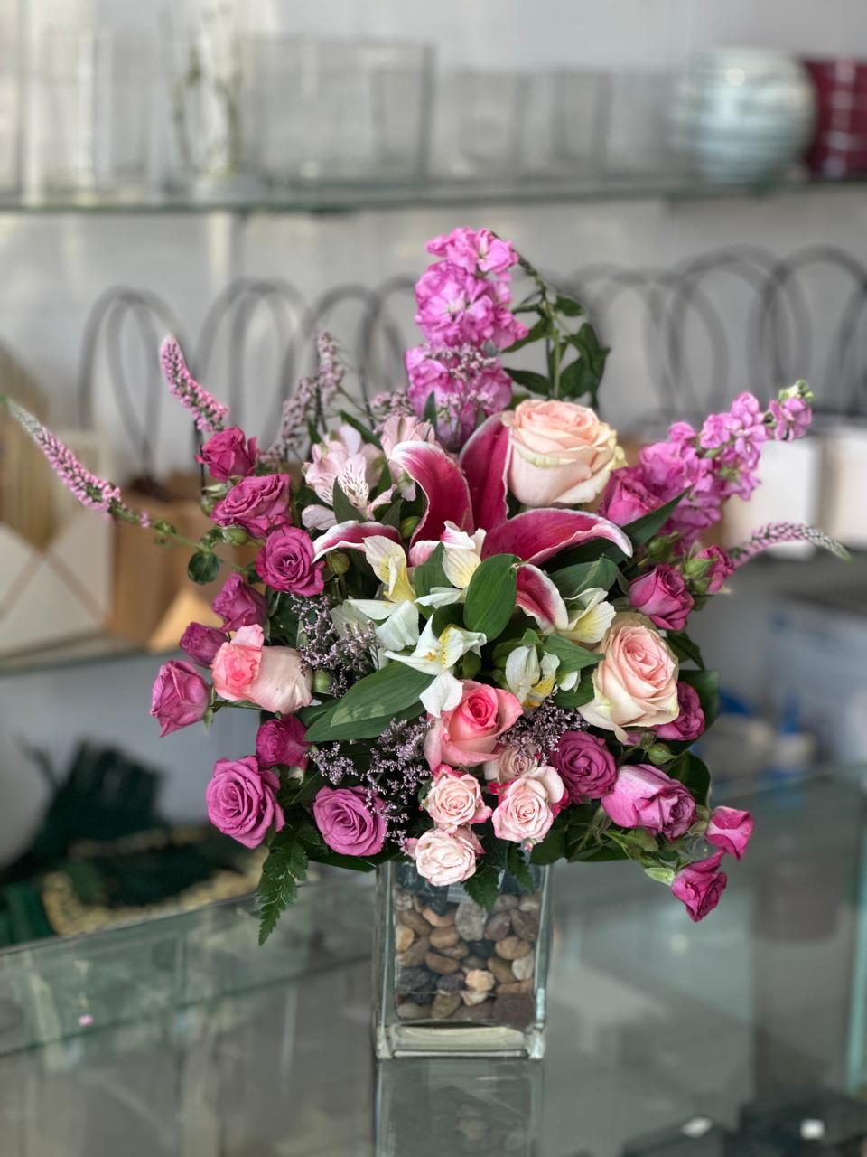 Pink & purple flowers vase