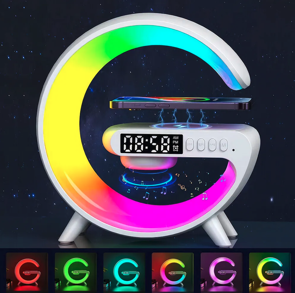 Smart Table Lamp with Wireless Charger, App Control,Sunrise WakeUp Light, RGB Lamp, Clock, Alarm, Mini Bluetooth Speaker, Dimmable Night Light Lamp Alarm Clock G63_img_0
