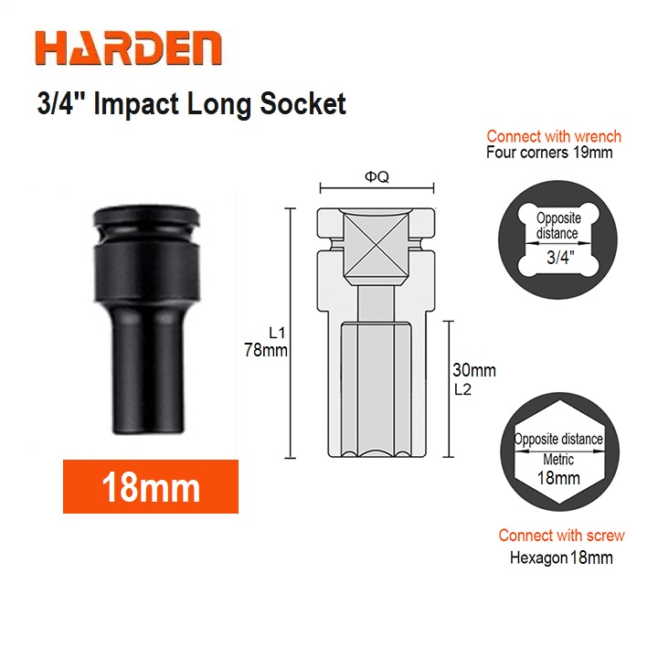HARDEN 3/4" Impact Long Socket, Impact Socket 3/4" Dr. (Deep) - 6PT, Deep Socket, Various available sizes; 536717 - 536750_img_8