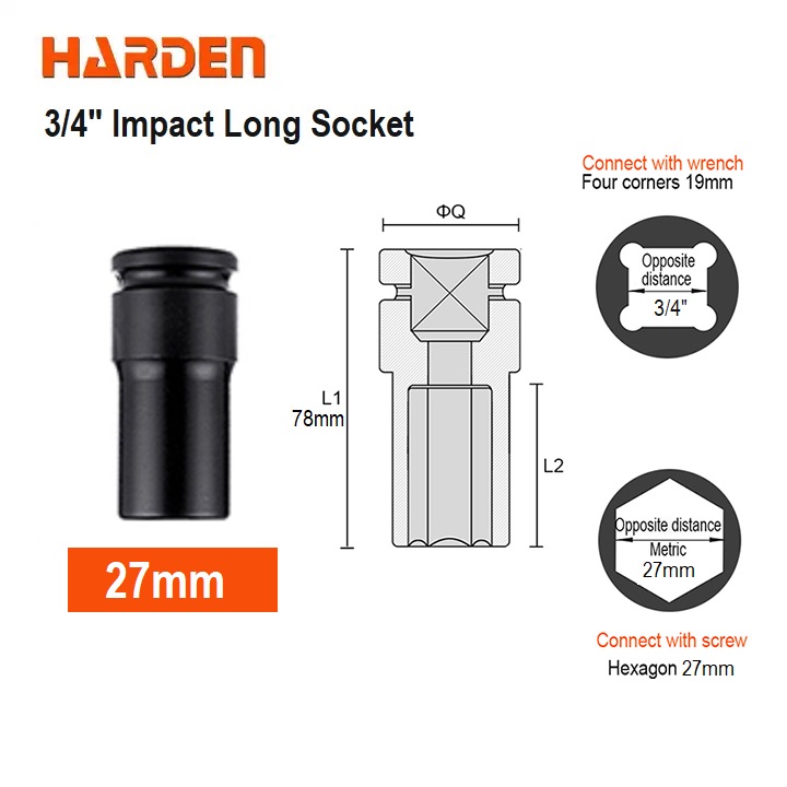 HARDEN 3/4" Impact Long Socket, Impact Socket 3/4" Dr. (Deep) - 6PT, Deep Socket, Various available sizes; 536717 - 536750_img_17