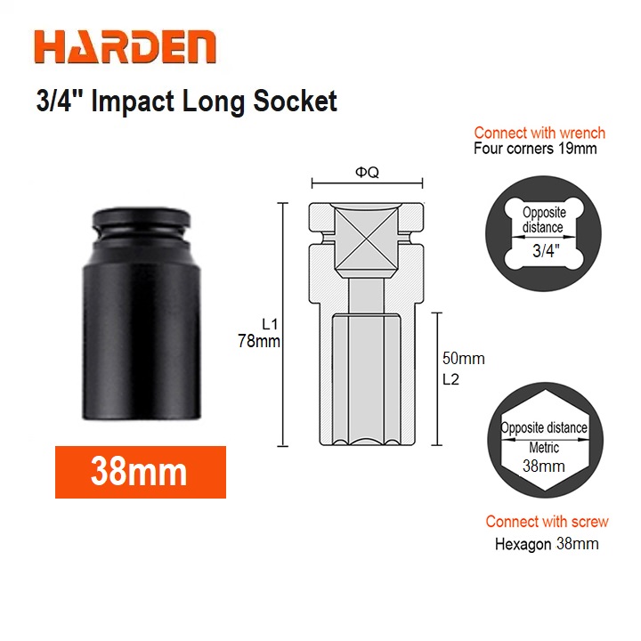 HARDEN 3/4" Impact Long Socket, Impact Socket 3/4" Dr. (Deep) - 6PT, Deep Socket, Various available sizes; 536717 - 536750_img_25
