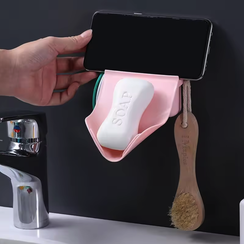 2 Pieces Wall-Mounted Leaf Shape Soap Holder with Hook & Storage_img_2