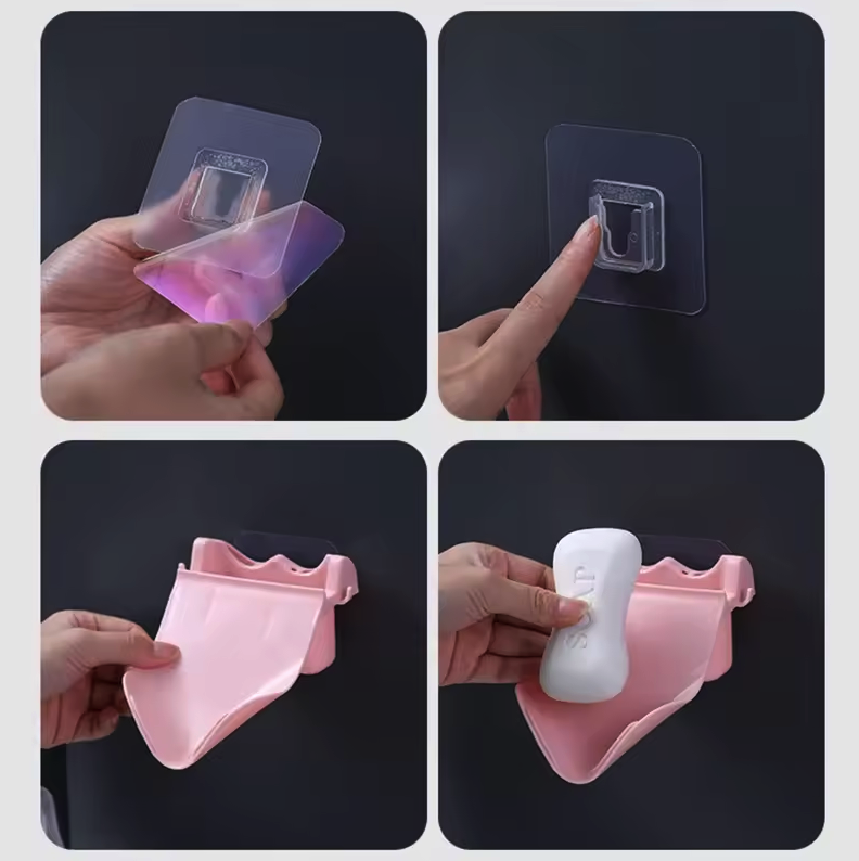 2 Pieces Wall-Mounted Leaf Shape Soap Holder with Hook & Storage_img_5