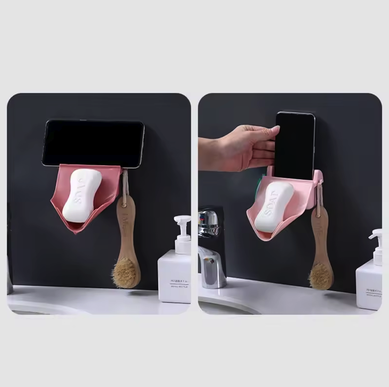 2 Pieces Wall-Mounted Leaf Shape Soap Holder with Hook & Storage_img_6