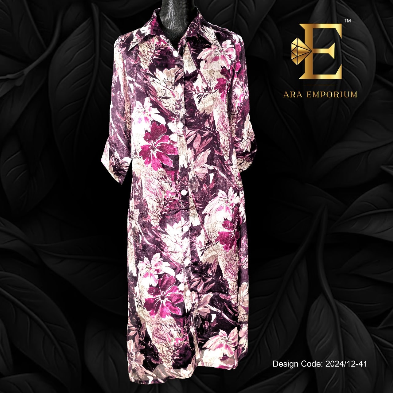 Purple Floral Printed Long Shirt - Image 1