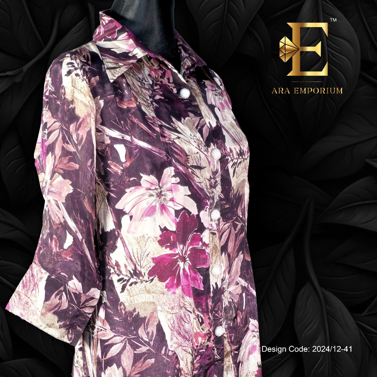 Purple Floral Printed Long Shirt - Image 2
