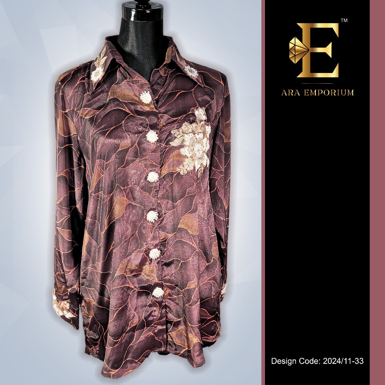 Brown Abstract Floral Button-Down Shirt - Image 1