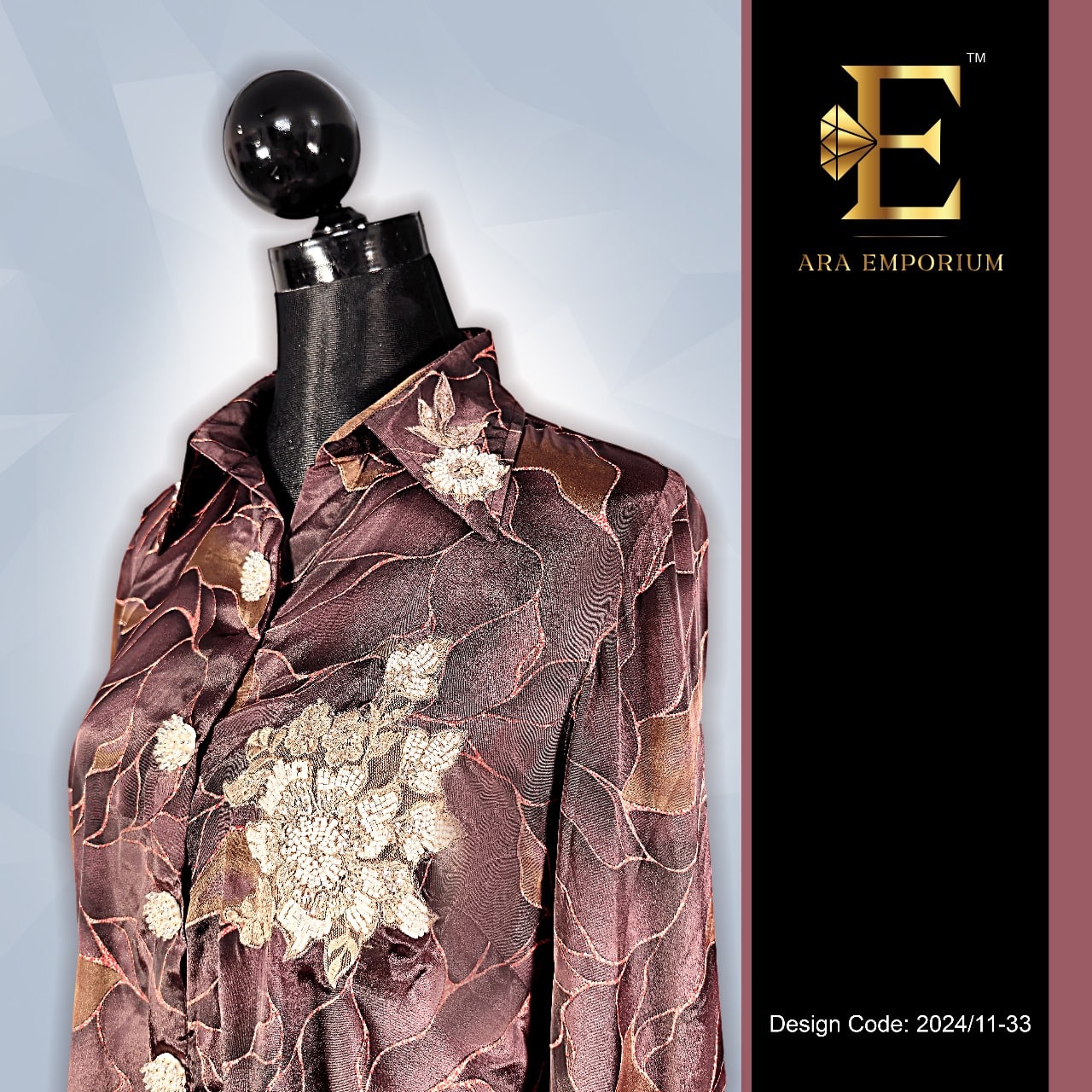 Brown Abstract Floral Button-Down Shirt - Image 2
