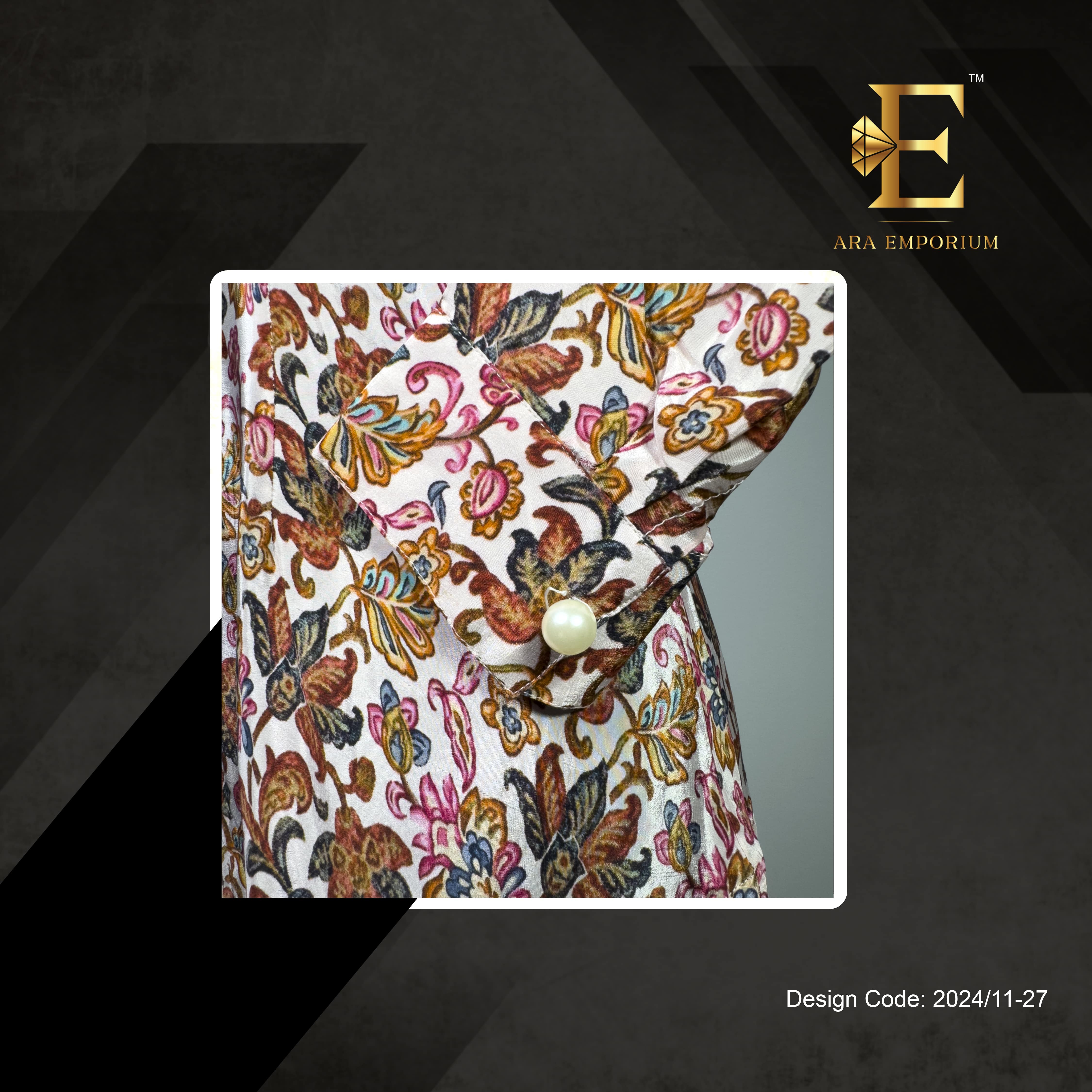 Floral Printed Cord Set with Beige Pants - Image 2