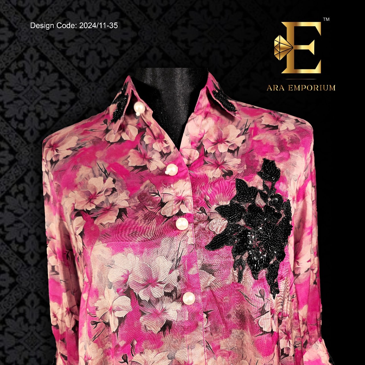 Pink Floral Embellished Satin Shirt - Image 1