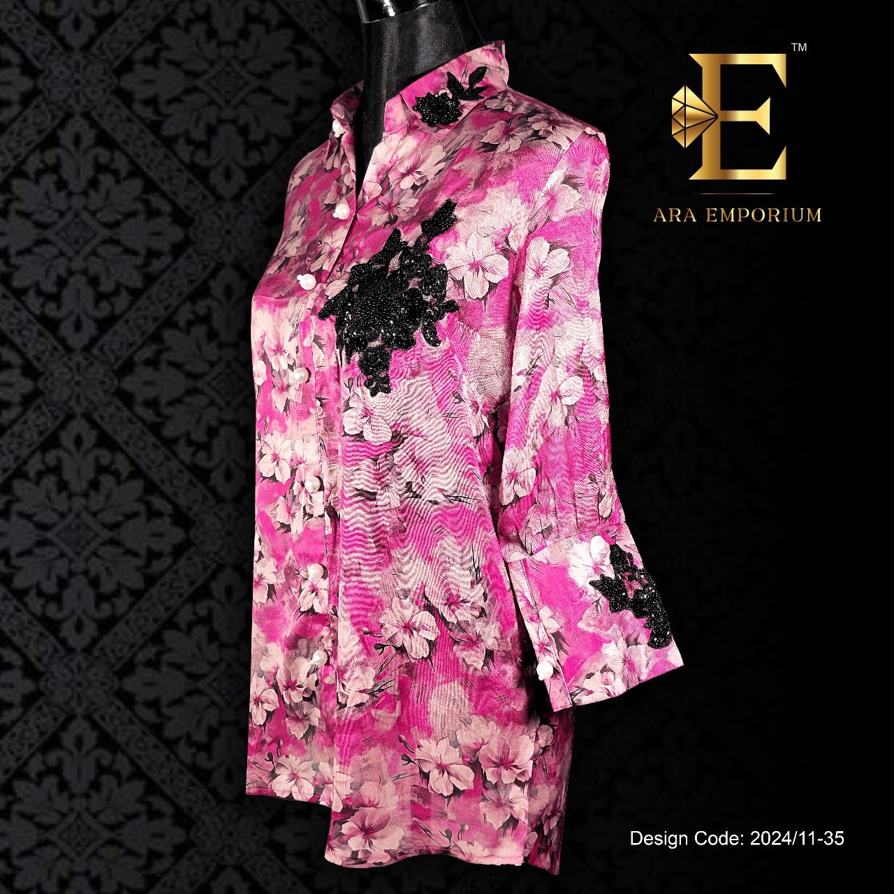 Pink Floral Embellished Satin Shirt - Image 2